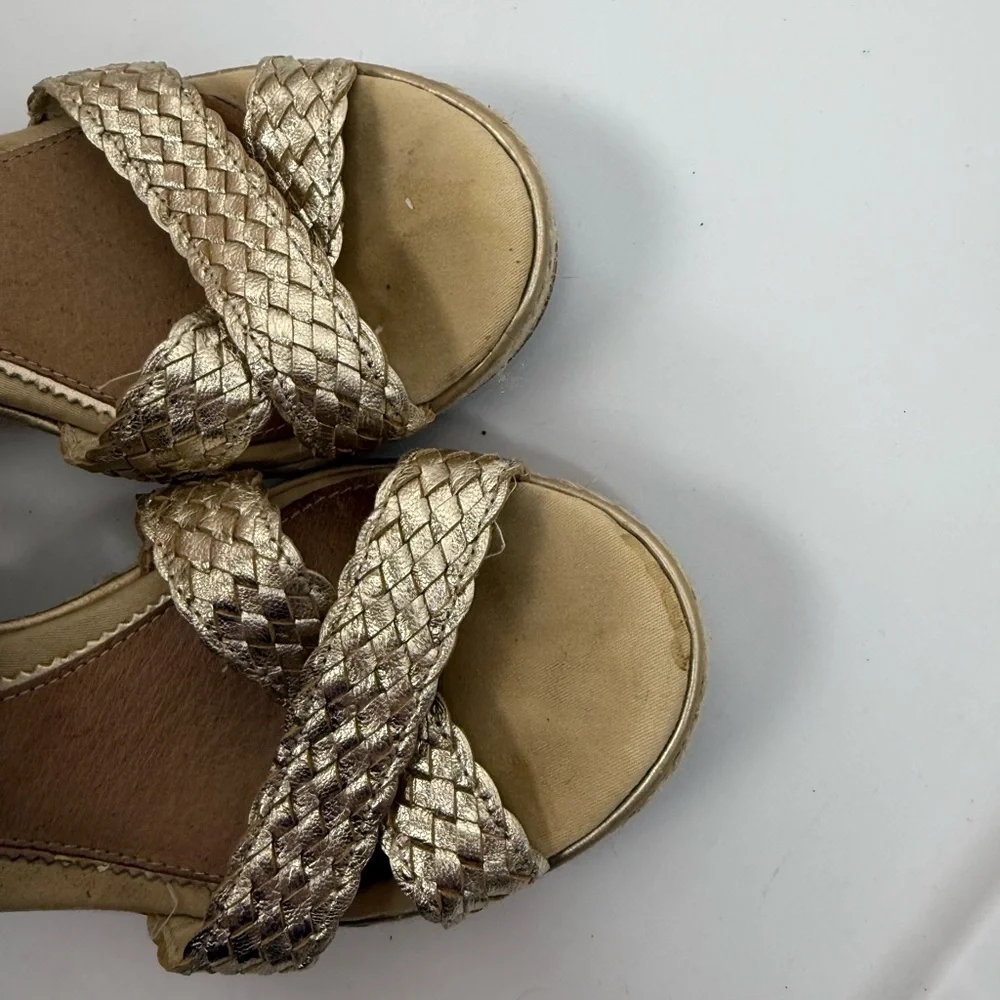 Sperry Top-Sider Wedge Leather Gold Ankle Strap Espadrille Sandals Size 8.5